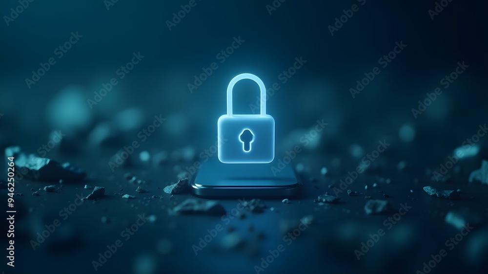 A glowing lock icon on a smartphone, representing mobile security and digital protection A glowing lock icon on a smartphone, representing mobile security and digital protection