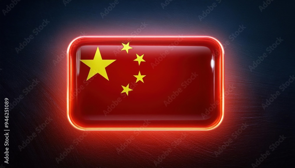 A glowing, red and yellow Chinese flag with a 3D effect. The flag is on a dark background. A glowing, red and yellow Chinese flag with a 3D effect. The flag is on a dark background.