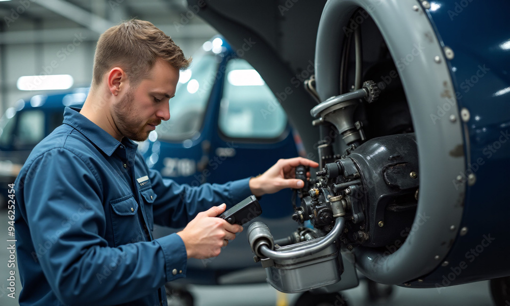 a man in a blue uniform is working on a vehicle a man in a blue uniform is working on a vehicle