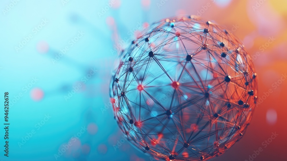 3D globe with interconnected nodes, abstract global network, no people, ample room for text 3D globe with interconnected nodes, abstract global network, no people, ample room for text