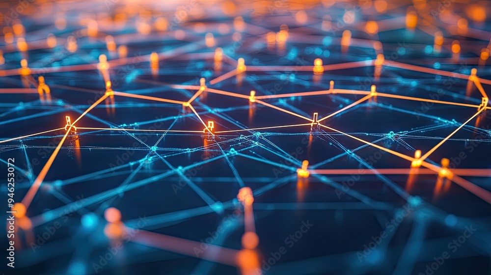 Obraz premium 3D network nodes with connecting lines, abstract technology concept, no people, space for text