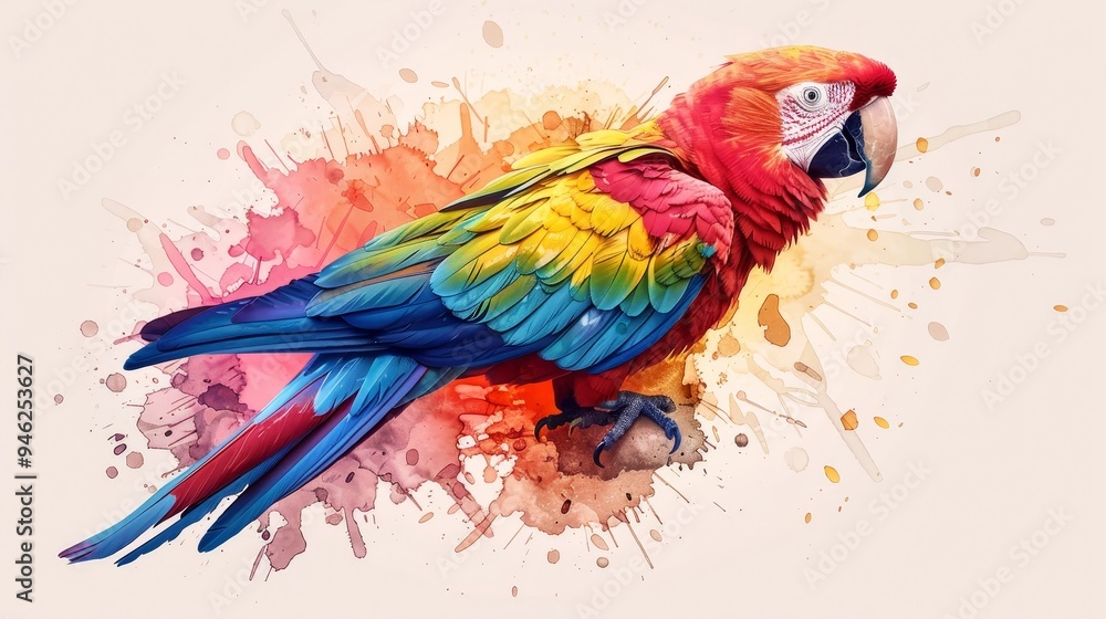 Fototapeta premium Birds flat design, side view, avian theme, water color, vivid