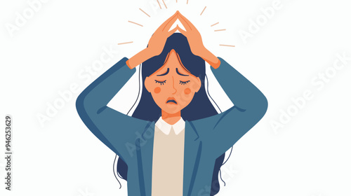Distressed Businesswoman Crying and Holding Head - Flat Design