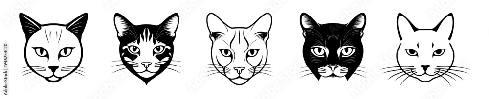 Set of cat face line art. Set of cat face line art.