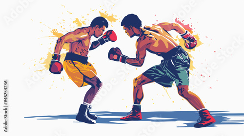 Intense Two Boxers Fighting in Mixed Media Vector Isolation