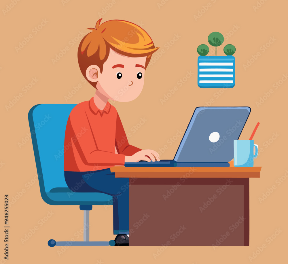 Young man working from home office using laptop computer Young man working from home office using laptop computer