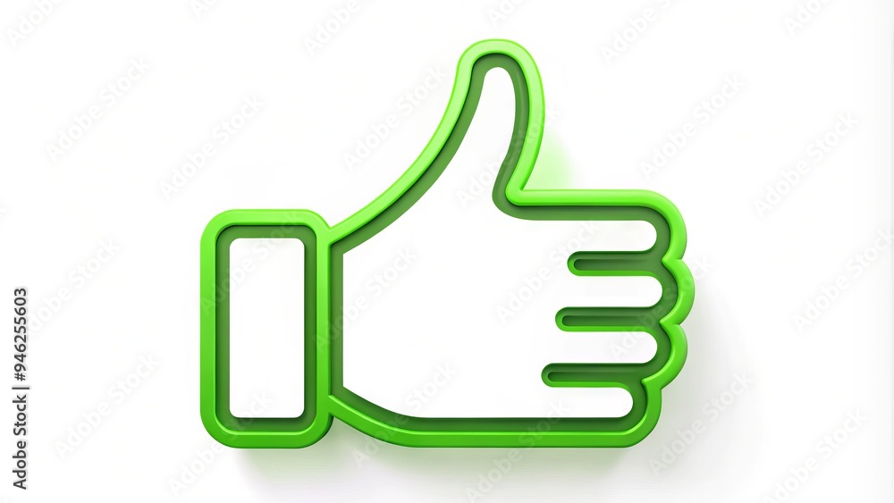 A bright green thumbs up icon with a bold outline and smooth curves, set against a crisp white background, symbolizing approval and positivity. A bright green thumbs up icon with a bold outline and smooth curves, set against a crisp white background, symbolizing approval and positivity.