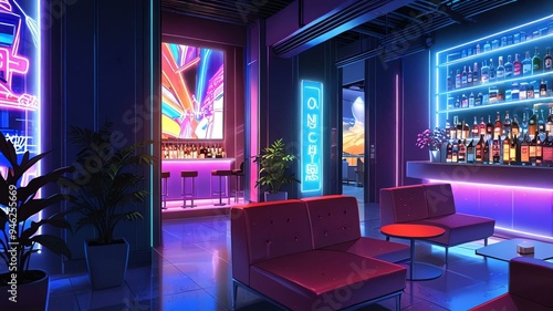 anime chillout lounge anime background retro neon theme photo