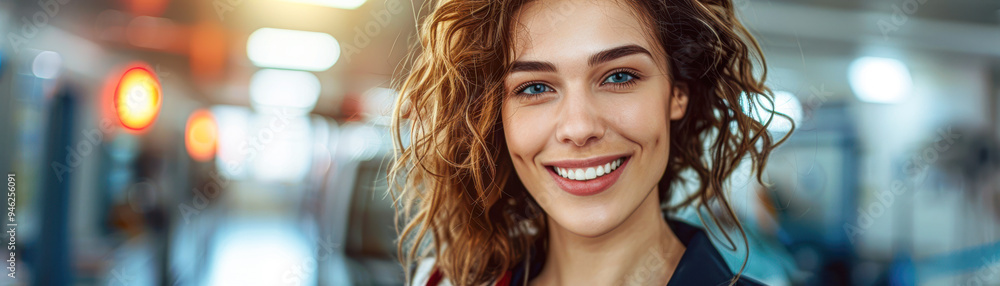 A woman with curly hair is smiling and looking at the camera A woman with curly hair is smiling and looking at the camera