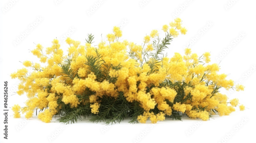 Yellow mimosa flowers against white isolation Yellow mimosa flowers against white isolation