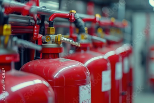 Red fire extinguisher for safety in fire control room