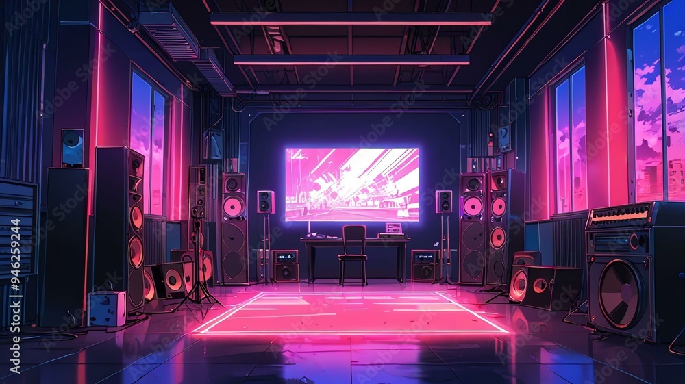 anime music room anime background retro neon theme anime music room anime background retro neon theme