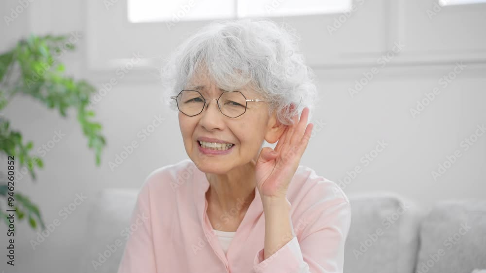 耳が遠いシニア女性 耳が遠いシニア女性