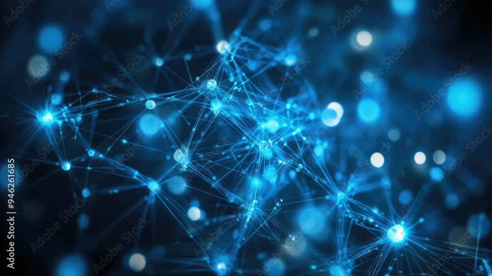 Fototapeta premium Digital communication network with glowing connections, abstract design, ample space for copy