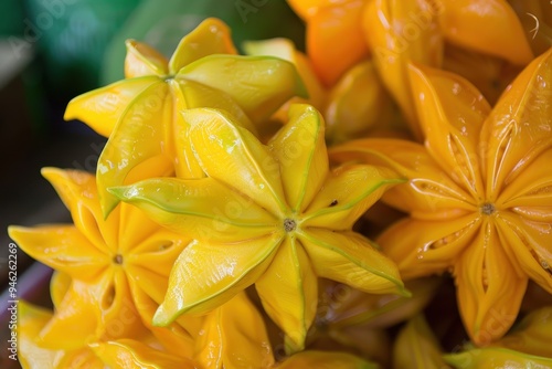 Starfruit also known as belimbing is a yellow juicy fruit with a unique star shape and sweet sour flavor photo