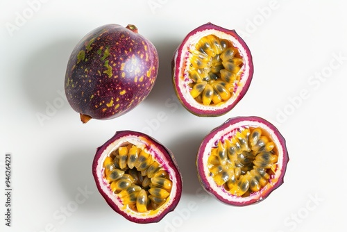 Top view of passion fruit seed on white background for healthy concept photo