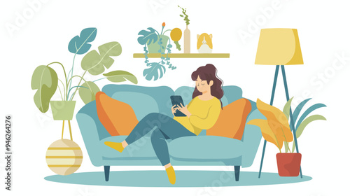 Woman Doing Various Activities at Home: Playing Cellphone, Staying Active