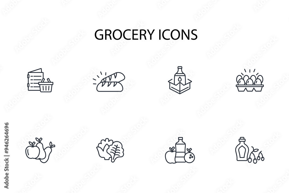 grocery icon set.vector.Editable stroke.linear style sign for use web design,logo.Symbol illustration. grocery icon set.vector.Editable stroke.linear style sign for use web design,logo.Symbol illustration.