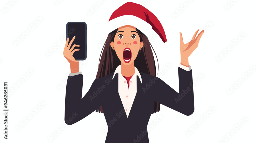 Businesswoman in Suit with Santa Hat Screaming in Mobile Phone Businesswoman in Suit with Santa Hat Screaming in Mobile Phone
