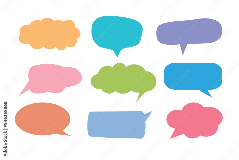 Colorful speech bubble icon set to communication geometric graphic element, Illustrator vector. Colorful speech bubble icon set to communication geometric graphic element, Illustrator vector.