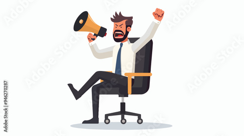 Furious Young Businessman Sitting on Chair and Screaming