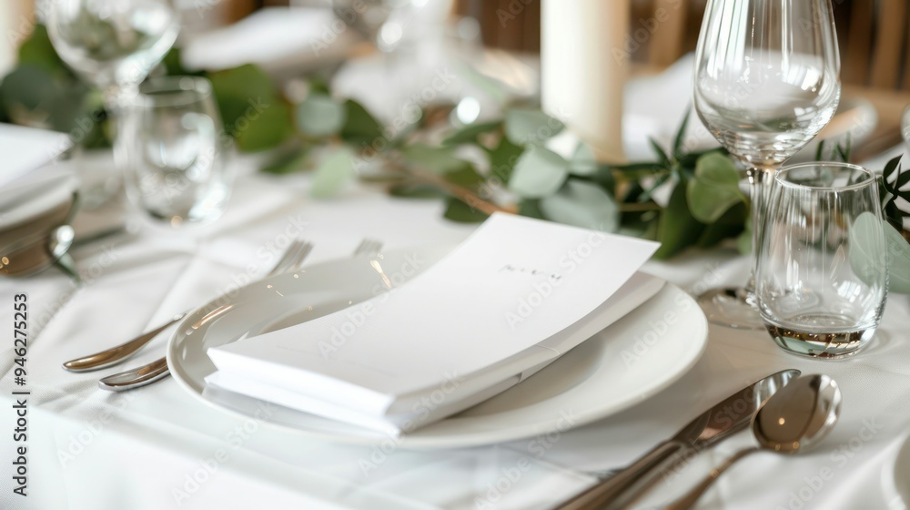 Table place setting blank menu card mockup or reserve in wedding invite and special event. Table place setting blank menu card mockup or reserve in wedding invite and special event.