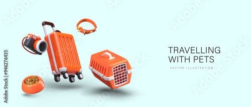 Concept of traveling with animals. Help with transportation, selection of accessories for pets