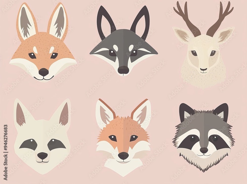 Animal icons, modern illustrations on colored backgrounds. Animal icons, modern illustrations on colored backgrounds.
