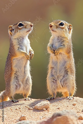 Grand Teton National Park, Wyoming, two Richardson ground squirrels (Citellus richardsoni). photo