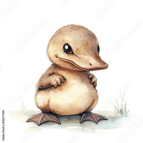 Australian animals watercolor illustration Isolated clipart of platypus photo