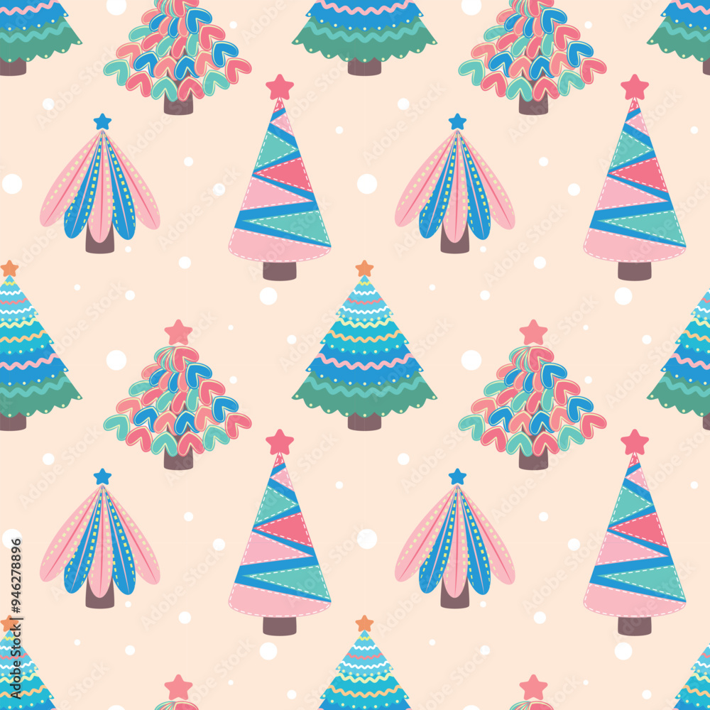 Seamless pattern with Christmas trees in cartoon style. Perfect for greeting card design, decor textiles, fabric print, cover design, Christmas cards, wallpaper and wrapping paper design. Seamless pattern with Christmas trees in cartoon style. Perfect for greeting card design, decor textiles, fabric print, cover design, Christmas cards, wallpaper and wrapping paper design.