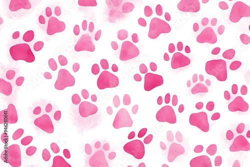 Soft Pink Watercolor Paw Prints Pattern on White Background - Cute Pet Lover Design with Delicate Tones