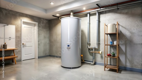A modern electric water heater is installed in a clean basement, ready to efficiently provide hot water for a comfortable living space.
