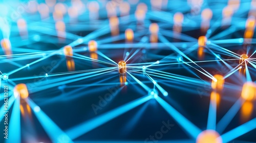 Digital network of interconnected nodes representing stable economic planning, financial security through technology, global finance concept
