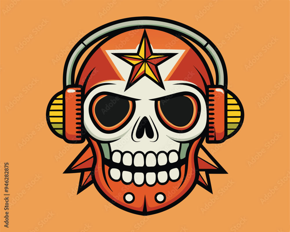 skull with headphone sticker and t shirt design vector illustration skull with headphone sticker and t shirt design vector illustration