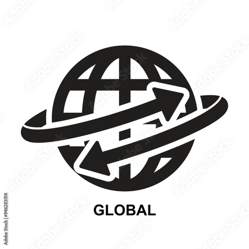 Global icon. Round globe with arrow isolated on background vector illustration.