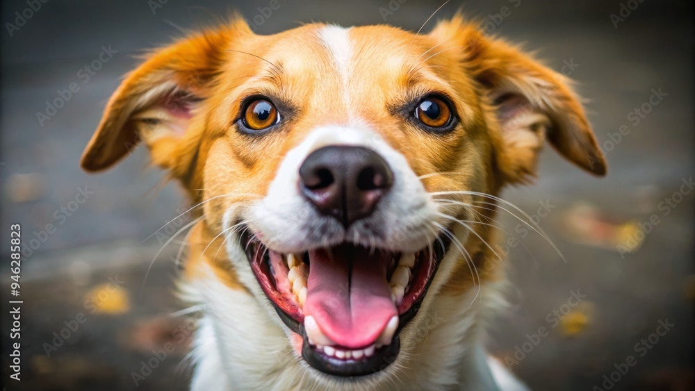 A playful pup showcases a goofy, toothy grin, its tongue lolling out of its mouth, showcasing a set of crooked, yellow-stained teeth in a comical display. A playful pup showcases a goofy, toothy grin, its tongue lolling out of its mouth, showcasing a set of crooked, yellow-stained teeth in a comical display.