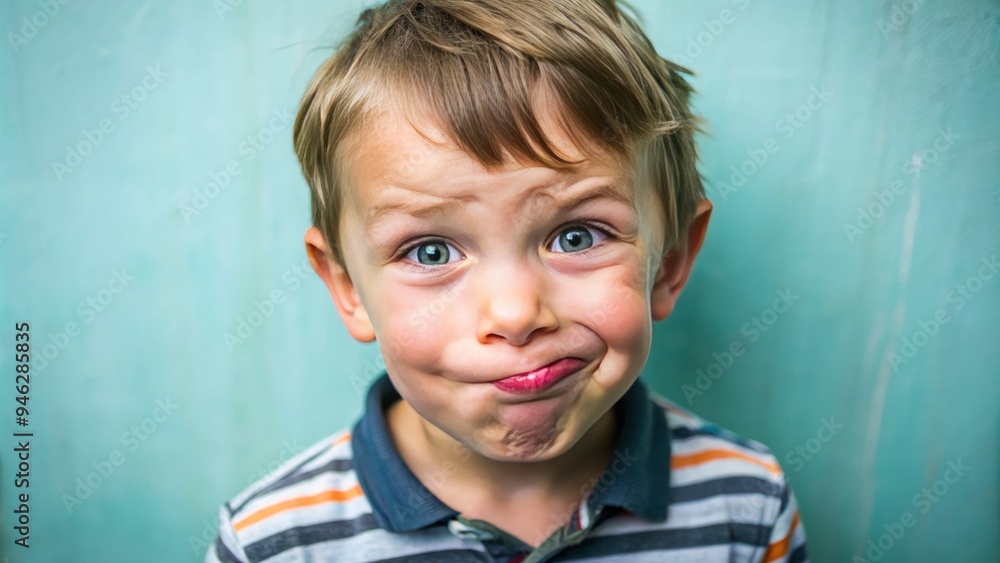 A playful young boy makes a hilarious, contorted expression, scrunching up his nose and crossing his eyes with exaggerated, comedic flair. A playful young boy makes a hilarious, contorted expression, scrunching up his nose and crossing his eyes with exaggerated, comedic flair.