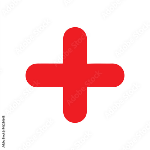 Red plus sign icon silhouette vector illustration design on white background.