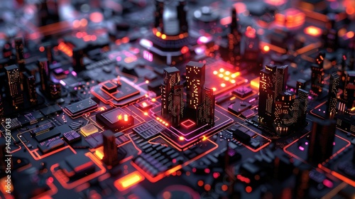 circuit boards creating a cityscape