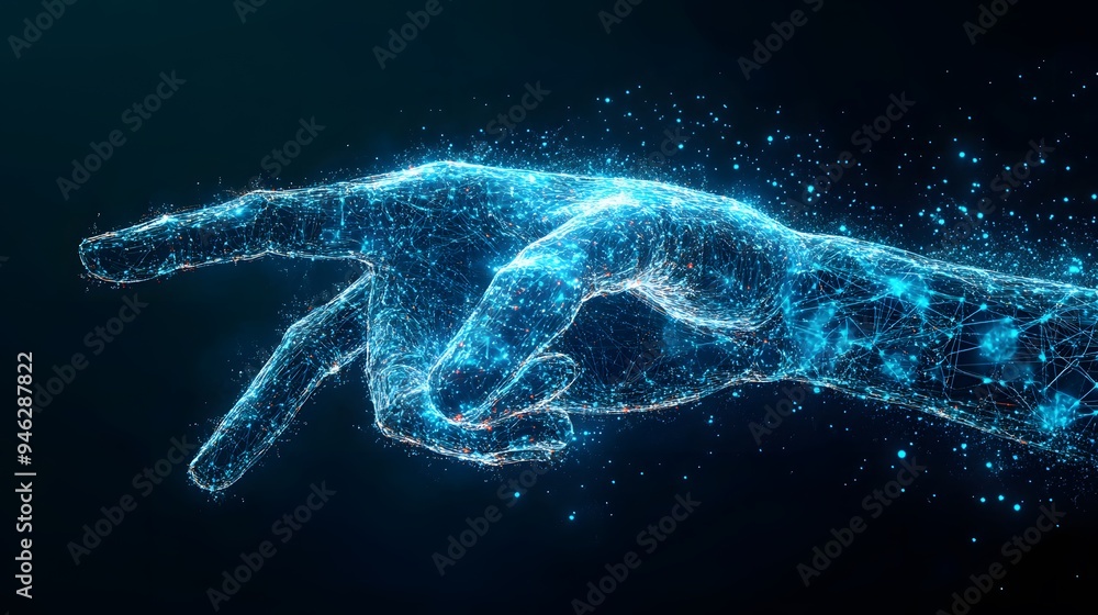 A digital hand manipulating blockchain data enhanced by AI analytics A digital hand manipulating blockchain data enhanced by AI analytics