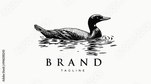 hand drawn swimming loon logo design template for business brand company