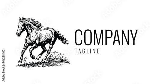 hand drawn horse gallop logo design template for business brand company