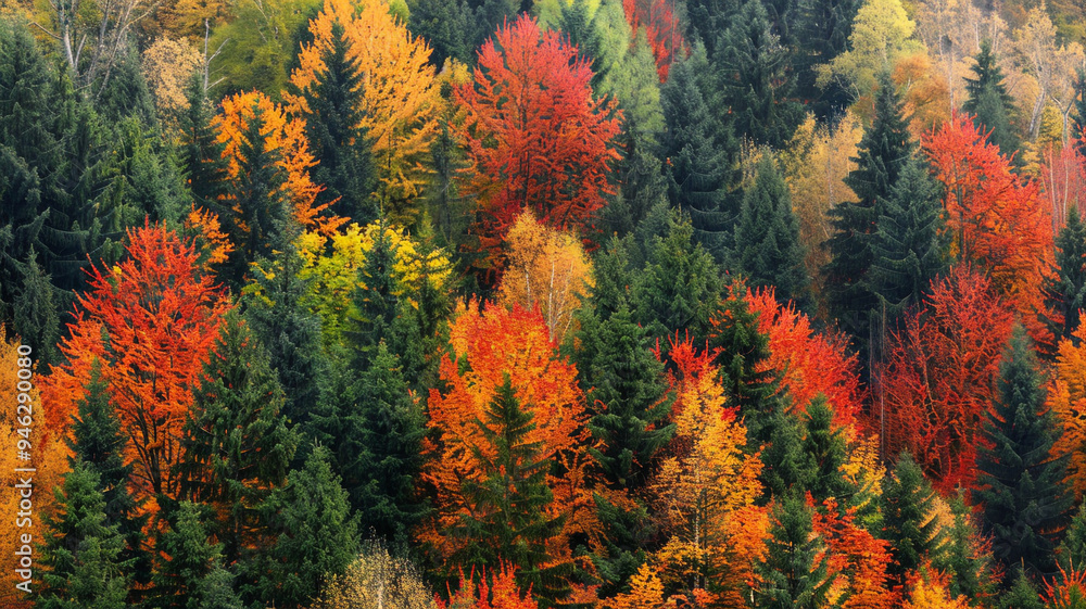a forest with a vibrant mix of evergreen and deciduous trees in autumn a forest with a vibrant mix of evergreen and deciduous trees in autumn