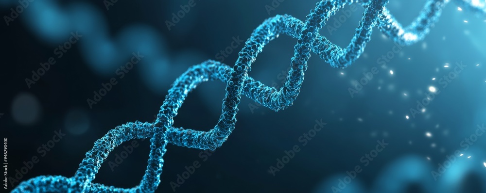 Close-up of a beautiful DNA strand with a shimmering blue background, representing the essence of life and genetic innovation. Close-up of a beautiful DNA strand with a shimmering blue background, representing the essence of life and genetic innovation.