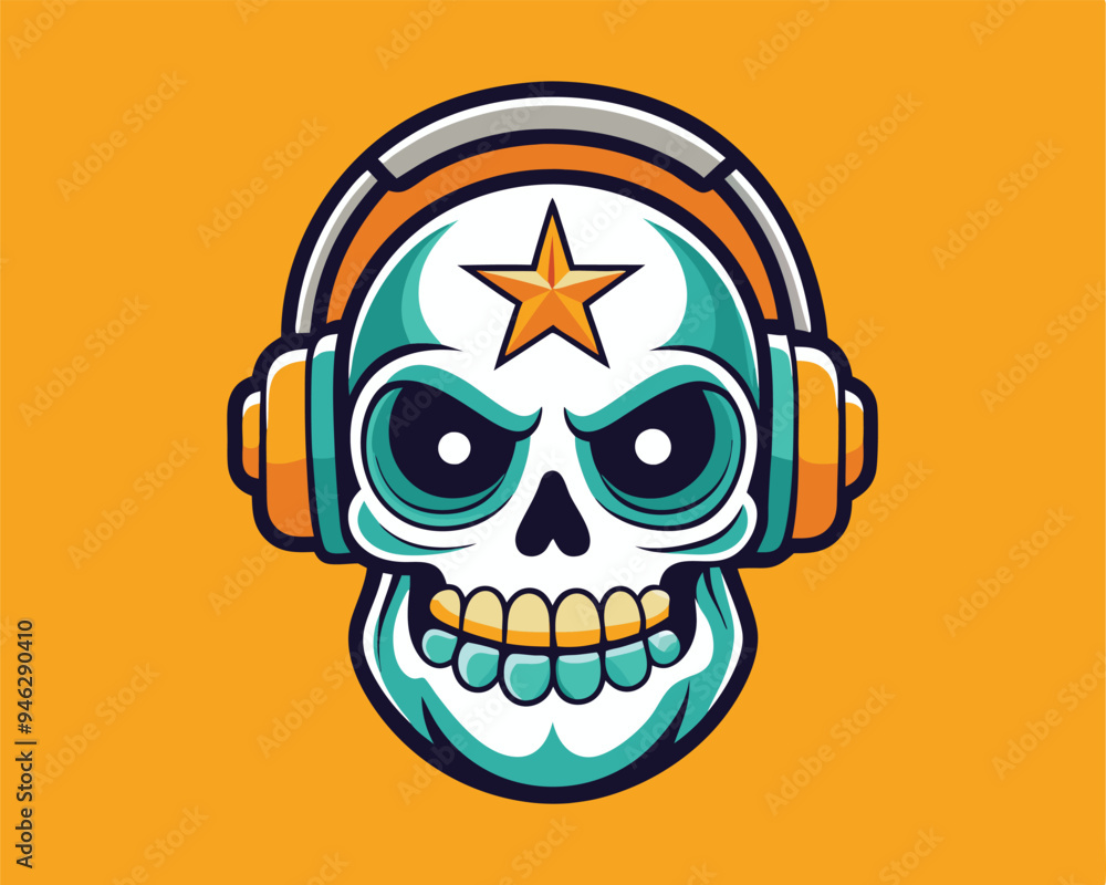 skull with headphone sticker and t shirt design vector illustration skull with headphone sticker and t shirt design vector illustration