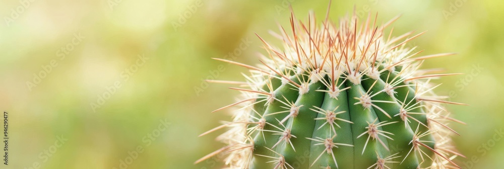 Prickly Beauty - Close-up of a Cactus with Long Spines Against Soft Blurred Background Prickly Beauty - Close-up of a Cactus with Long Spines Against Soft Blurred Background