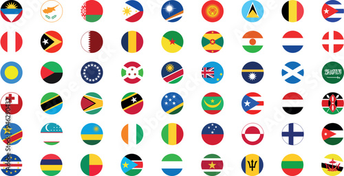 National flags in circle shape. National flags set. World flags. Flags of countries