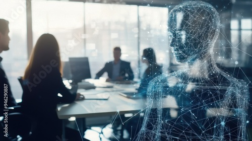 meeting with virtual ai human in a form of lines and dots