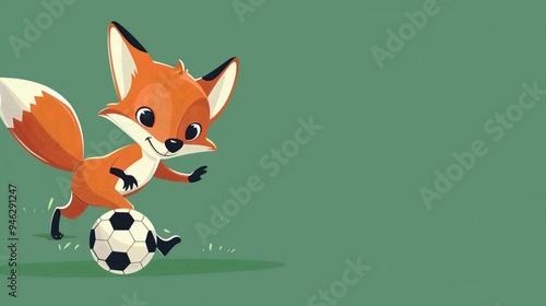 Close-up of a charming fox dribbling a soccer ball photo